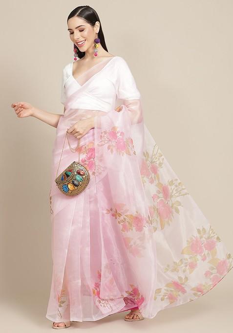 Pink And Magenta Floral Celebrity Organza Saree