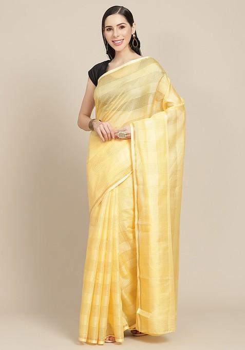 Yellow And Black Checked Kota Saree