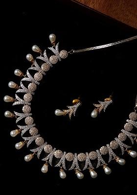 White Gold Plated CZ Stone Studded Jewellery Set