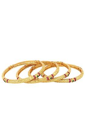 Set Of 4 24 KT Gold Plated Red And Green Stone Studded Handcrafted Bangles