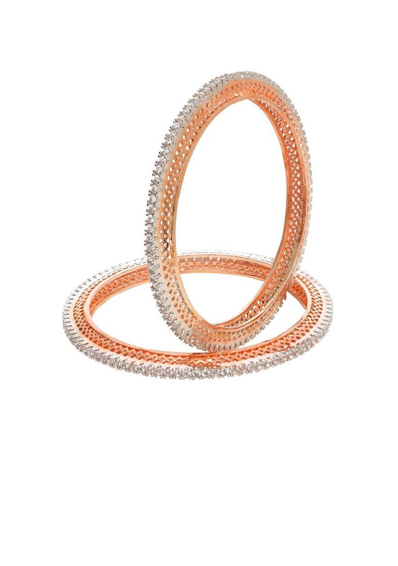 Set of 2 Rose Gold Plated White AD Studded Handcrafted Bangles