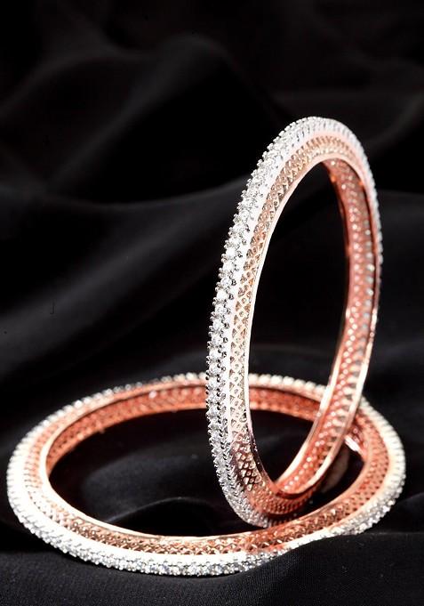 Set of 2 Rose Gold Plated White AD Studded Handcrafted Bangles