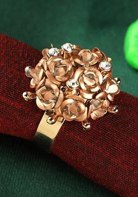 Gold Plated Flower Design White Stone Studded Handcrafted Adjustable Finger Ring