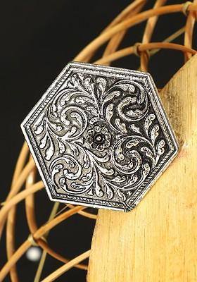 Oxidized Silver Plated Geometric Shape Finger Ring