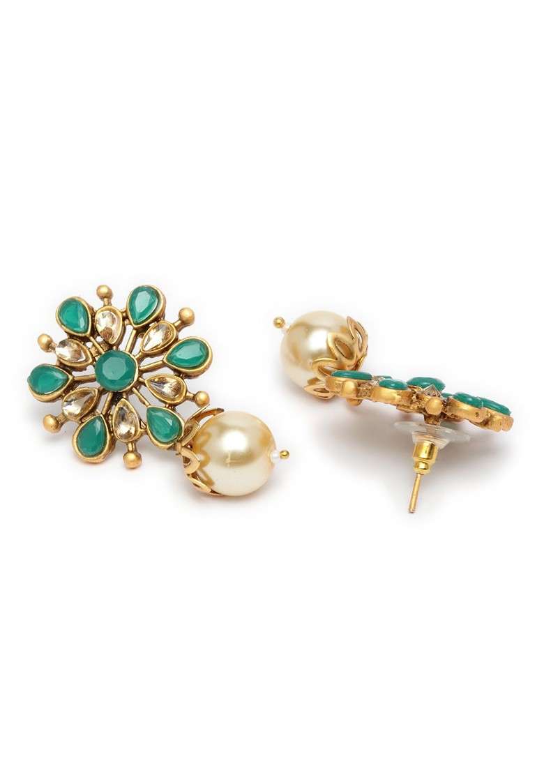 Gold Toned Floral Handcrafted Drop Earrings - Indya
