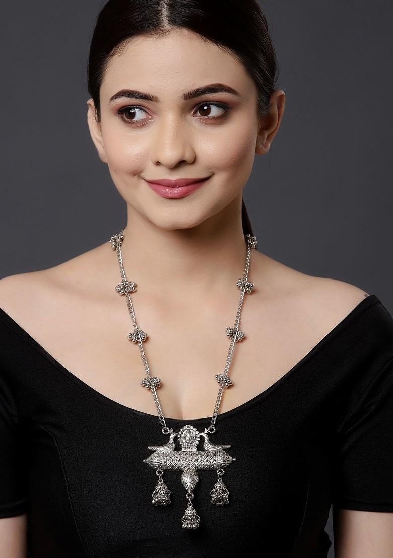 Silver Brass Silver Plated Oxidised Necklace