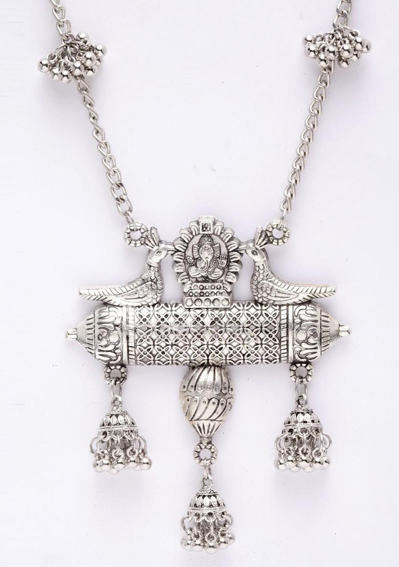 Silver Brass Silver Plated Oxidised Necklace