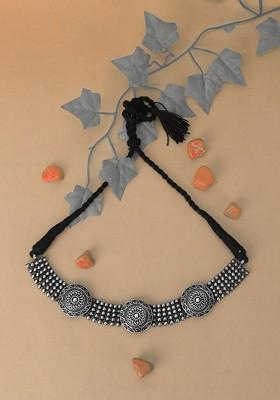 Silver And Black Brass Silver Plated Oxidised Necklace