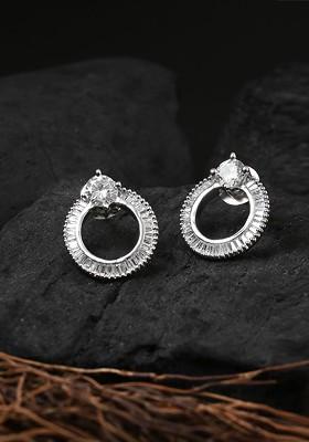 Women Silver Toned Rhodium Plated Handcrafted Cz Stone Studs Earrings