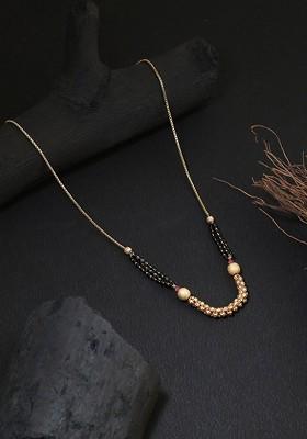 Gold Plated Black And Pink Pearl Bead Handcrafted Mangalsutra