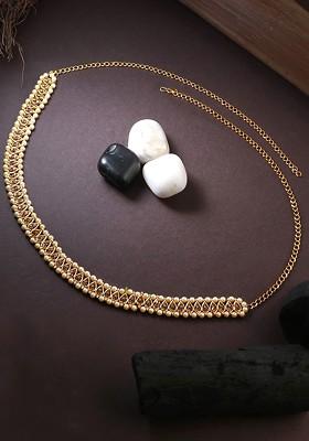 24 CT Gold Plated Tan Brown And Off White Cubic Zirconia Stone Studded And Bead Handcrafted Kamarbandh