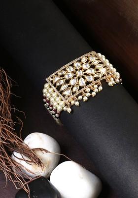 Women Gold Toned And White Brass Cubic Zirconia Handcrafted Gold Plated Wraparound Bracelet