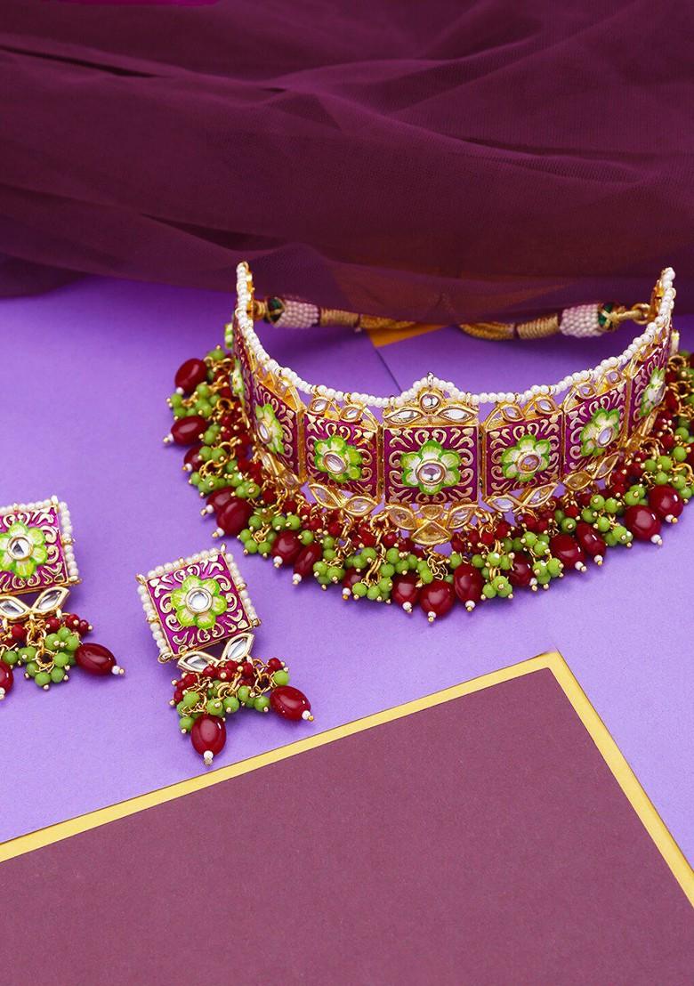 Buy Women Women Maroon And Green Kundan Embellished Meenakari