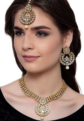 Gold Plated White Stone Studded Kundan Jewellery Set