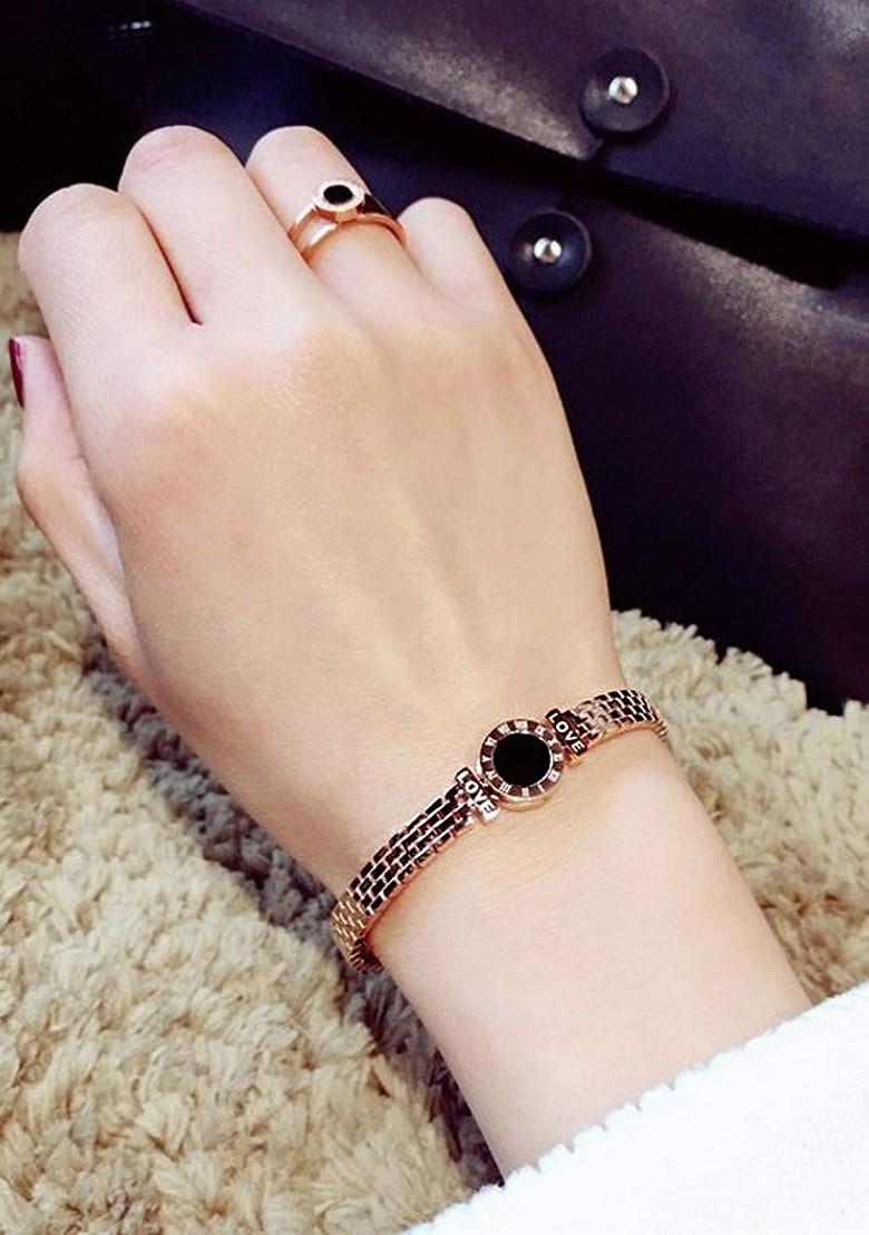 Buy Women Women Rose Gold And Black Rose Gold Plated Kada Bracelet