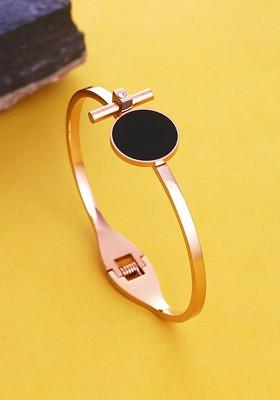 Women Rose Gold And Black Rose Gold Plated Enamelled Cuff Bracelet
