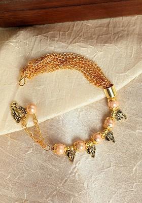 Women Gold Toned Brass Pearls Gold Plated Charm Bracelet