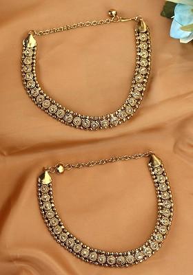 Set Of 2 Gold Plated Handcrafted Anklets