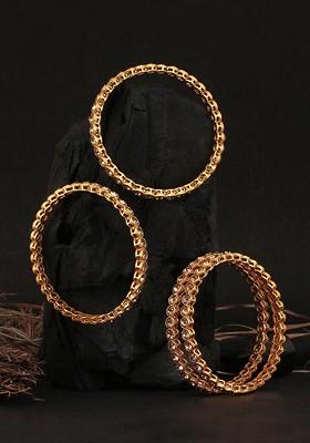 Set Of 4 24 CT Gold Plated Stone Studded Handcrafted Bangles