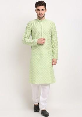 Green Ethnic Motifs Printed Regular Dupion Silk Kurta With Pyjamas