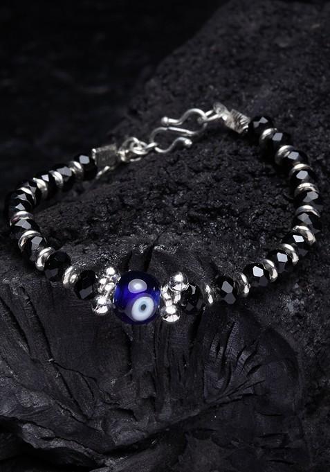 Women Black And Blue German Silver Elasticated Bracelet