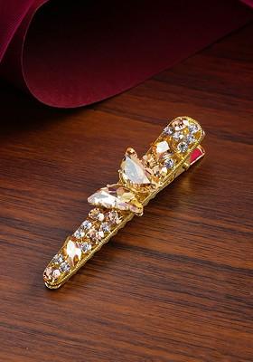 Women Gold Plated Butterfly Crystal Studded Alligator Hair Clip