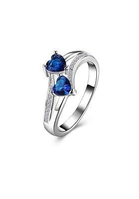 Rhodium Plated Silver Toned And Blue Austrian Crystals Studded Finger Ring