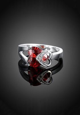 Rhodium Plated And Red Crystal Studded Finger Ring