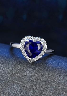 Rhodium Plated And Blue Crystal Studded Adjustable Finger Ring