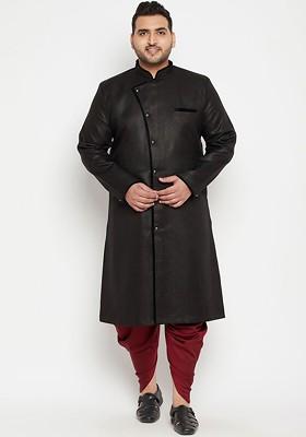 Men Black And Maroon Slim Fit Sherwani Set