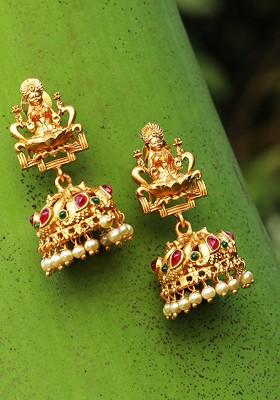 Gold Plated Gold Toned Dome Shaped Jhumkas Earrings