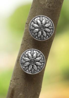 Silver Toned Circular Studs Earrings