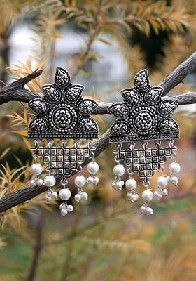 Silver Plated Contemporary Drop Earrings