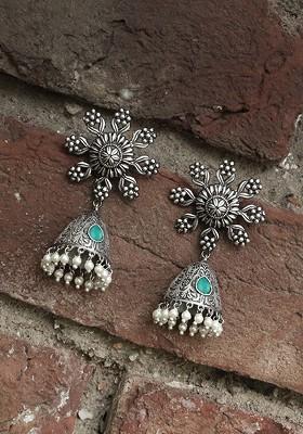 Silver Toned Dome Shaped Jhumkas Earrings