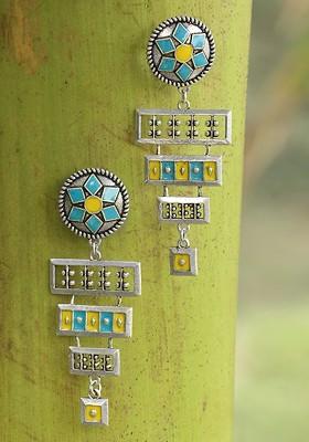 Silver Toned Contemporary Drop Earrings