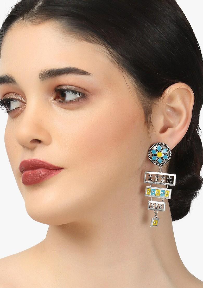 Silver Toned Contemporary Drop Earrings