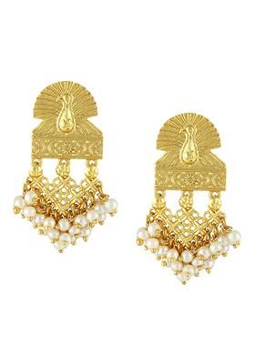 Gold Toned Oxidised Peacock Shaped Drop Earrings