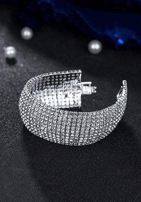 Women Silver Toned And White Crystals Rhodium Plated Cuff Bracelet