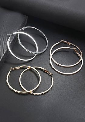 Set Of 3 Gold Toned And Silver Toned Circular Hoop Earrings
