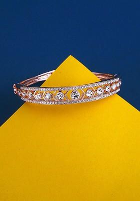 Women Rose Gold And White Cubic Zirconia Rose Gold Plated Bangle Style Bracelet