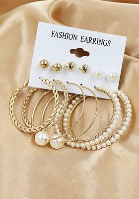 Set Of 6 Gold Plated Gold Toned Contemporary Hoop Earrings