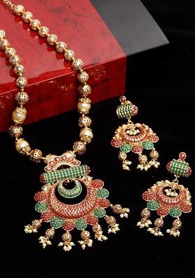 24kt Gold Plated Handpainted Pearls Beaded Jewellery Set