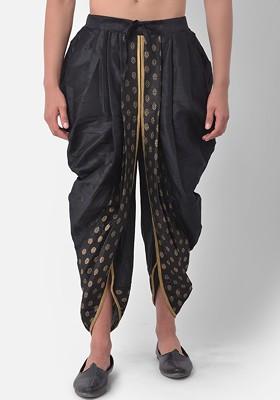 Men Black And Gold Coloured Printed Dhoti Pant