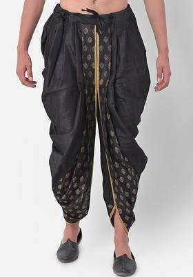 Men Black And Gold Toned Printed Dupion Silk Dhoti Pants