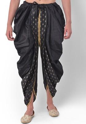 Men Black And Gold Coloured Printed Dhoti Pant