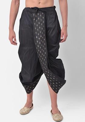 Men Black And Gold Coloured Printed Silk Dhoti Pant