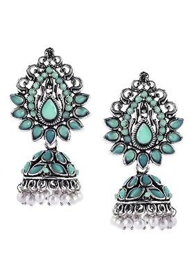 Silver-Toned Dome Shaped Jhumkas Earrings