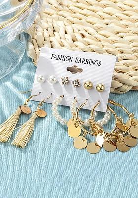 Set Of 6 Gold Toned Circular Hoop And Stud Earrings