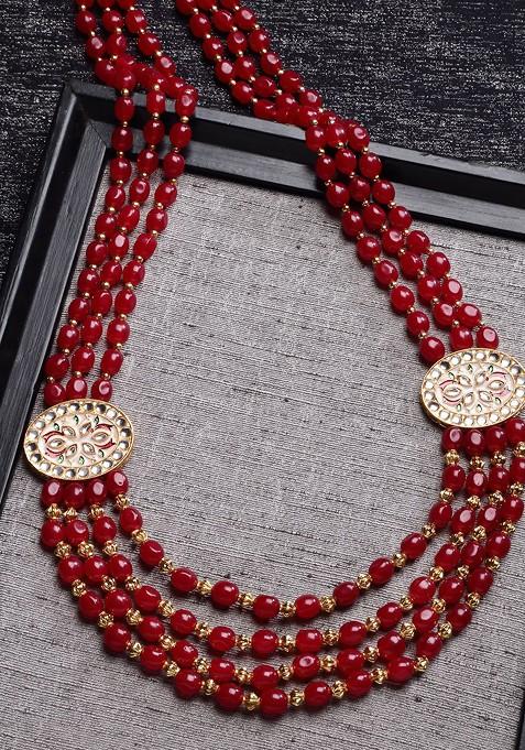 Woman Maroon And White Gold Plated Layered Necklace