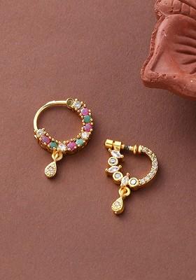 Set Of 2 Gold Plated White And Pink Ad Studded Rings